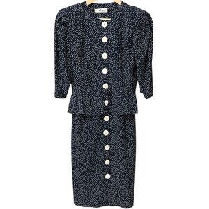 Maggie Lawrence vintage dotted dress with peplum waist, size large